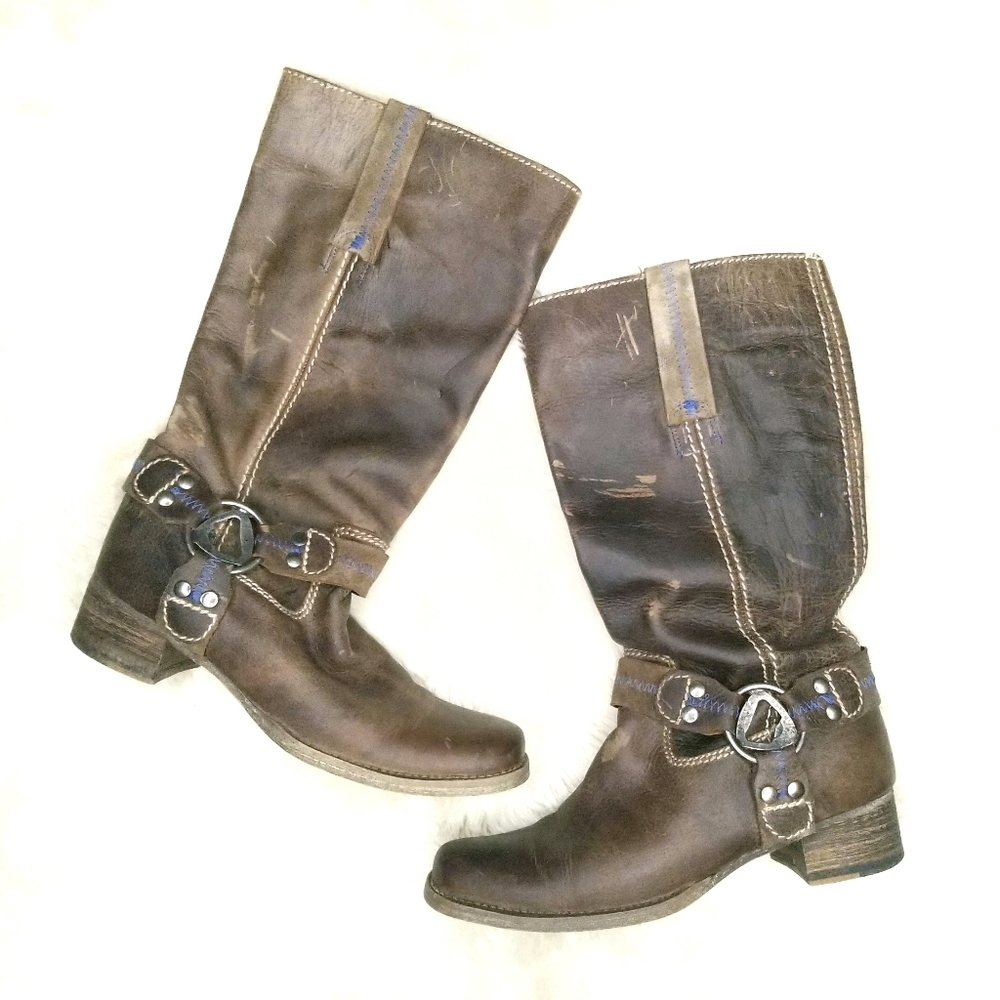 Bed|Stu tall harness boots brown leather 6.5